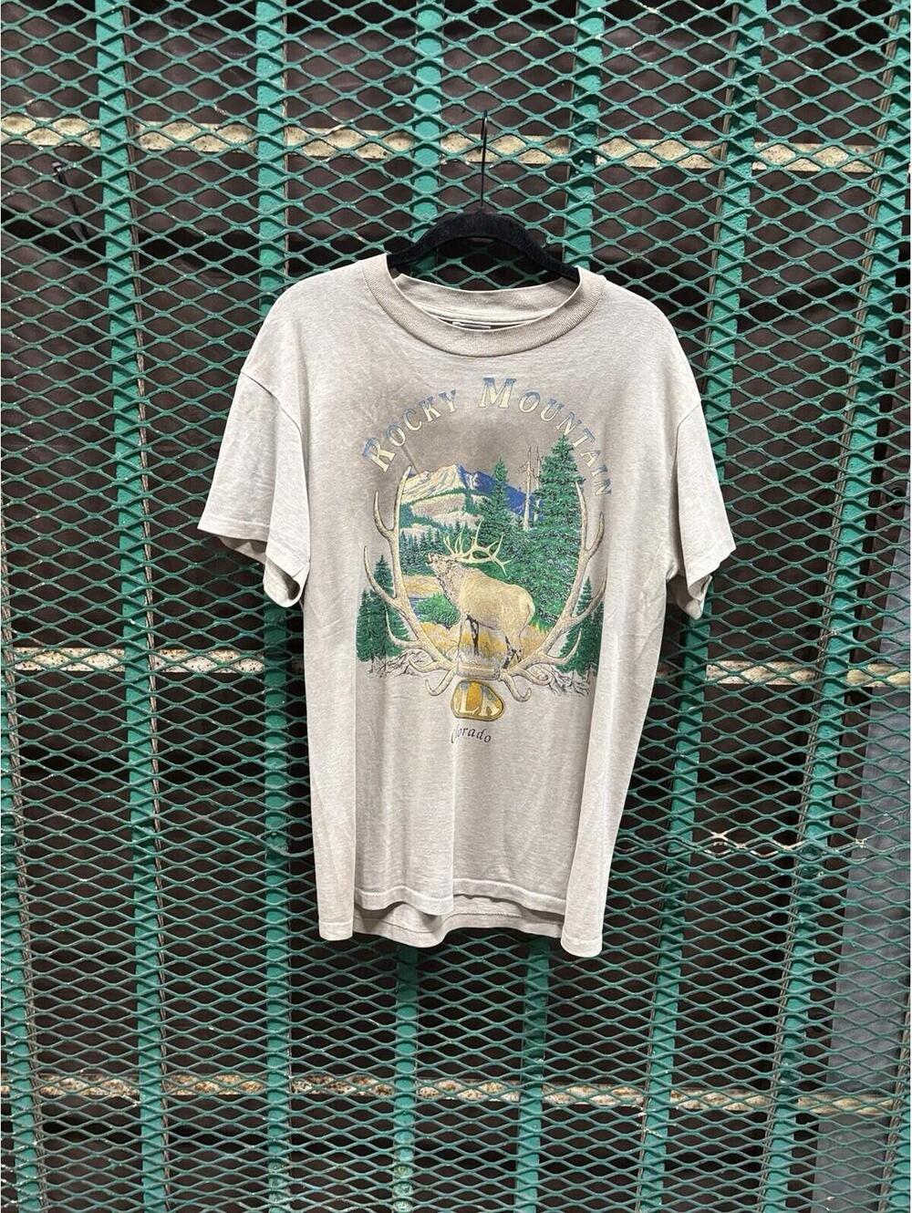 Vintage Single Stitch Rocky Mountain Elk Shirt Nature Colorado CRAZY FADE Medium